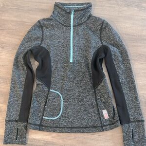 Zella Girl Quarter Zip Up Jacket Gray & Black W/ Blue Stitching & Zipper Size 8